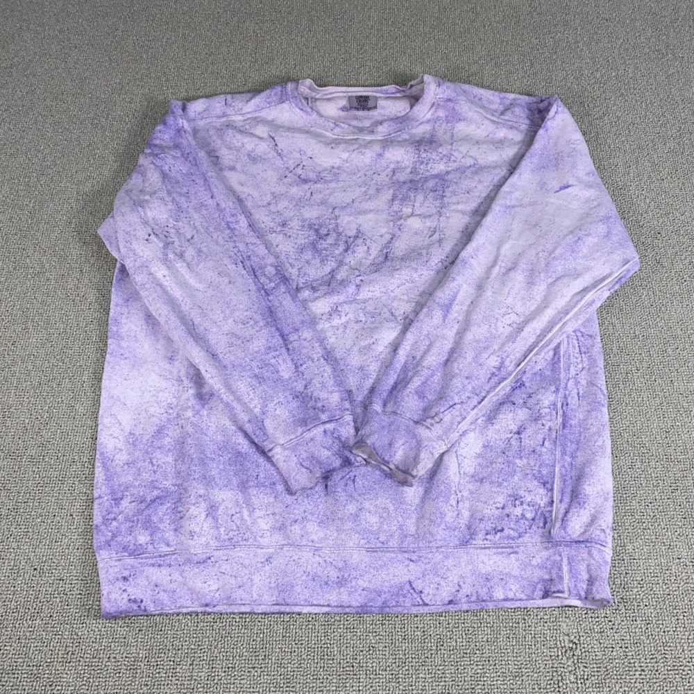 Comfort Colors Sweatshirt Womens Large Purple Acid Wash Pullover Long Sleeve Top